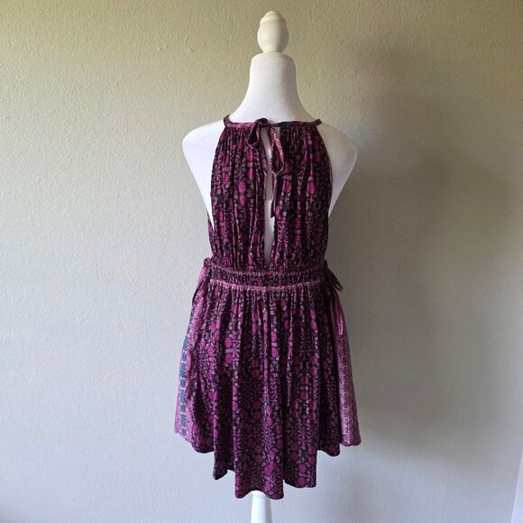 Free People Midsummers Day Tunic Dress Black Silky Floral Print Medium - Picture 4 of 10